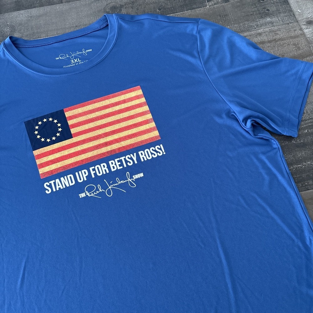 Rush Limbaugh Show Mens 3XL Stand Up For Betsy Ross T Shirt Blue USA Flag
